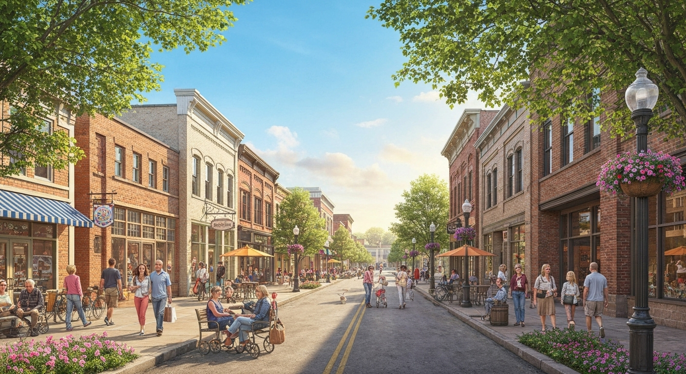 Downtown Prairie Du Sac bustling scene